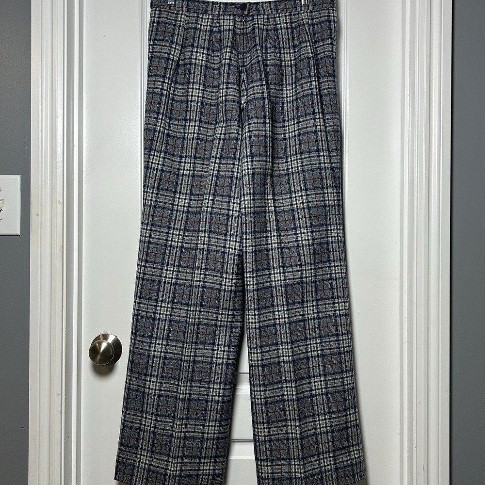 Pendleton Vintage 70s 100% Pure Virgin Wool Navy Plaid Wide Leg Pleated Trousers